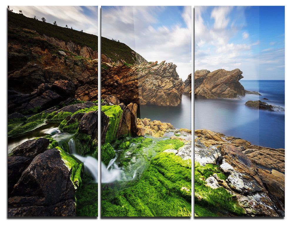 "Rocks and Waterfall in Spanish Coast" Metal Wall Art, 3 Panels, 36"x28"