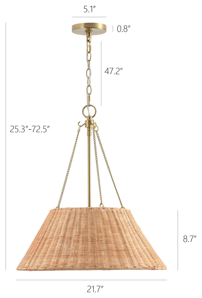 GetLedel 21.7" 3-Light Hand Woven Rattan Chandelier, Brown
