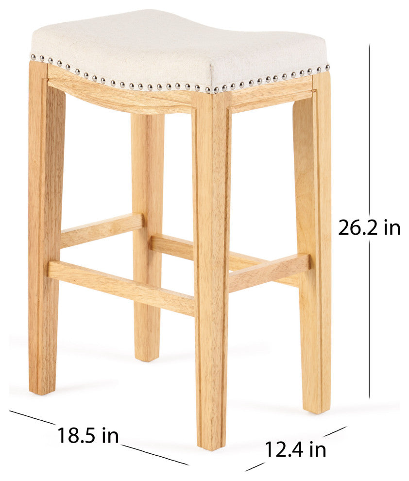 GDF Studio Jaeden Contemporary Studded Backless Stools, Set of 2, Beige Fabric Counter Height