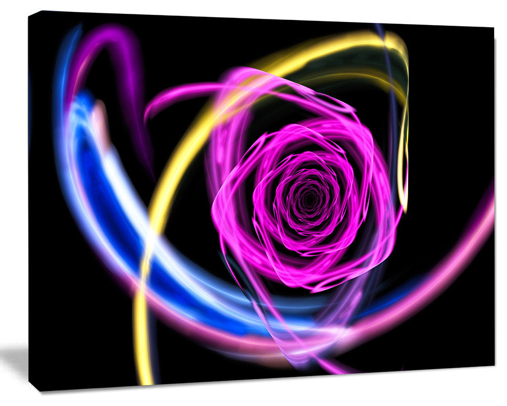 Glowing Purple Neon Rose, Floral Canvas Art Print, 40"x30"