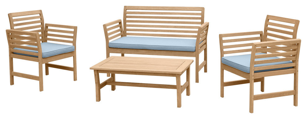 Yuri 4 Piece Eucalyptus Outdoor Patio Seating Set, Blue