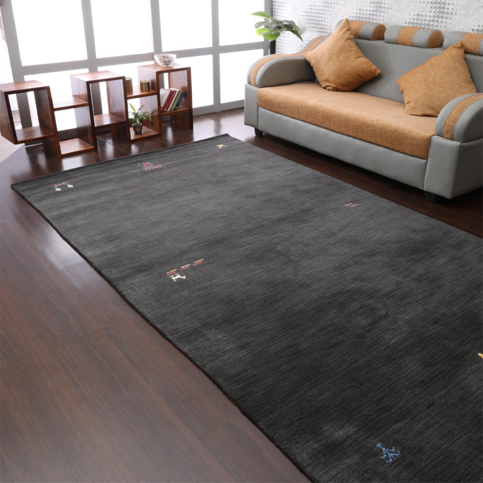 HAND KNOTTED LOOM WOOL ECO - FRIENDLY AREA RUGS - Charcoal,Contemporary