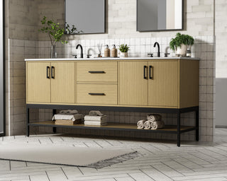 Home Living 72" Double Bathroom Vanity, Honey Brown