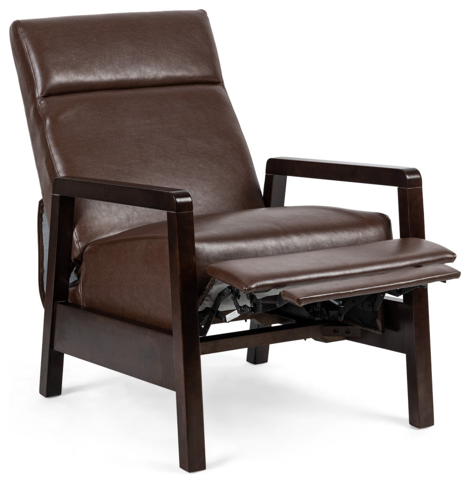 Miramichie Mid Century Modern Faux Leather Recliner, Dark Brown/Dark Espresso