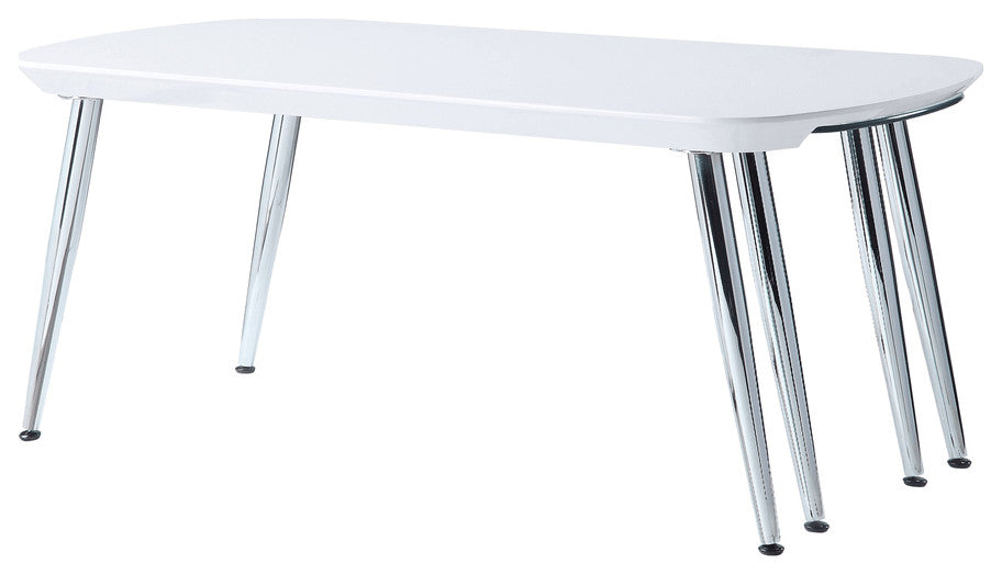 47" White Clear And Silver Wood And Glass Extendable Coffee Table