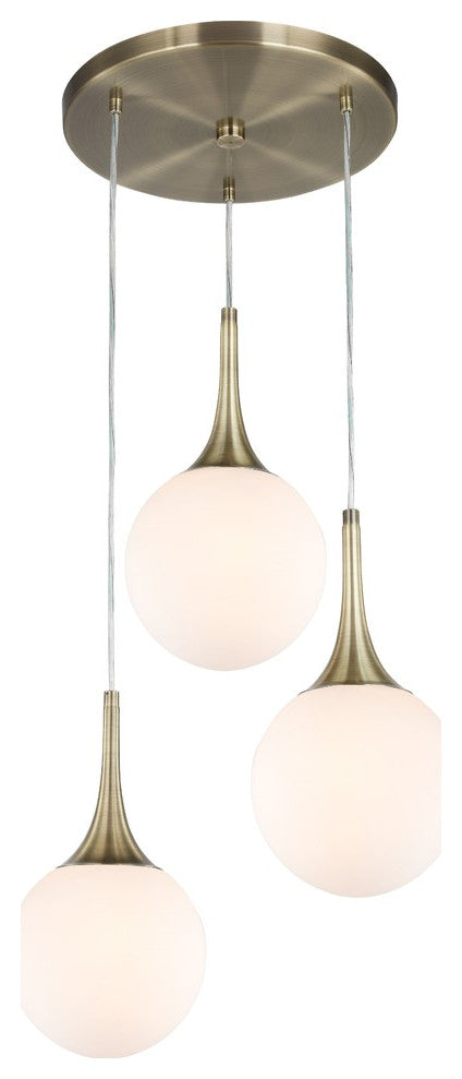 Woodbridge Lighting Alicia 3-Light Pendant Cluster, Brass, Opal LED