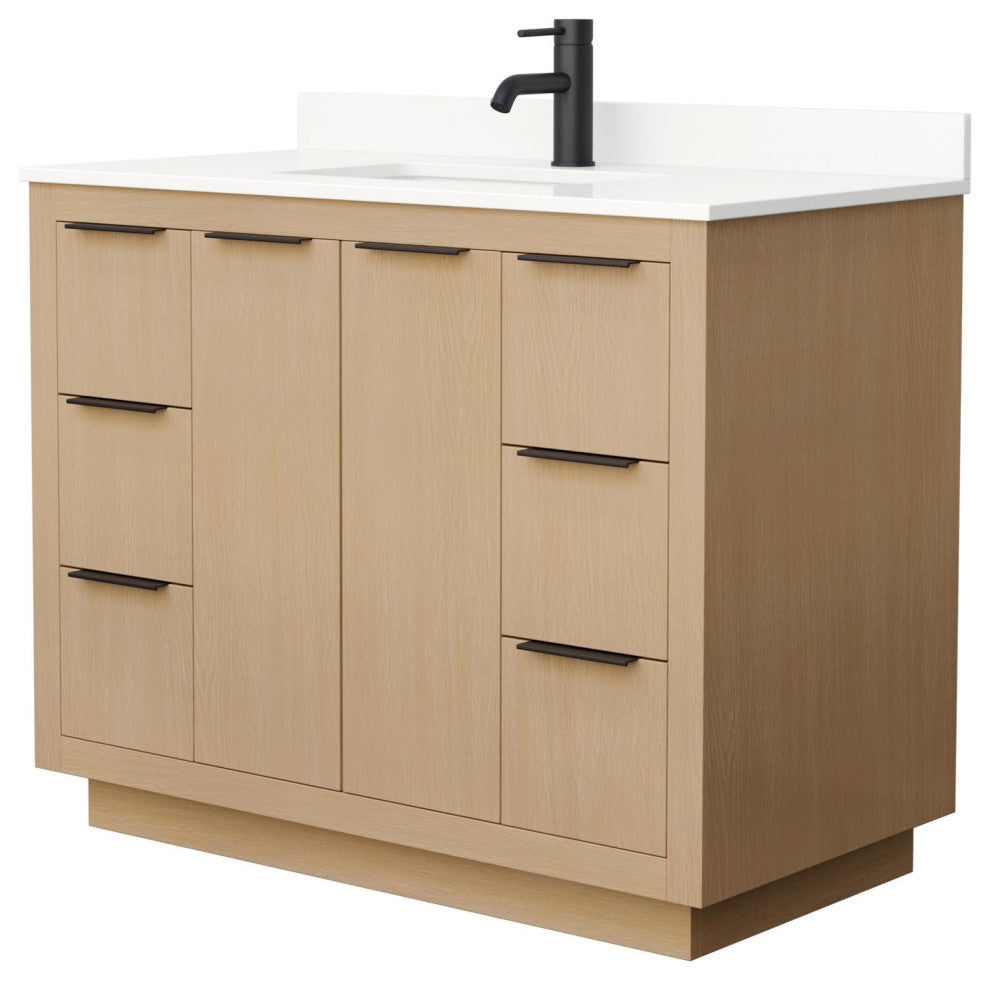 Maroni 42" Light Straw Single Vanity, White Quartz Top, 1-Hole, Black Trim