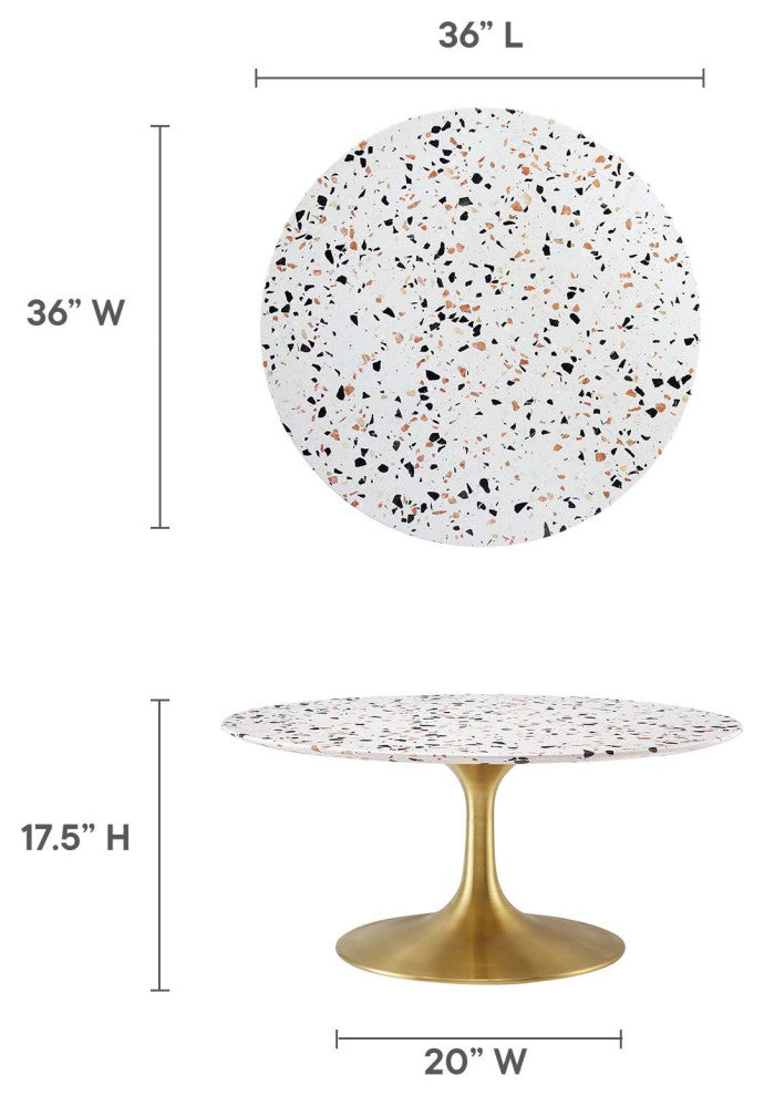 Lippa 36" Round Terrazzo Coffee Table, Gold White
