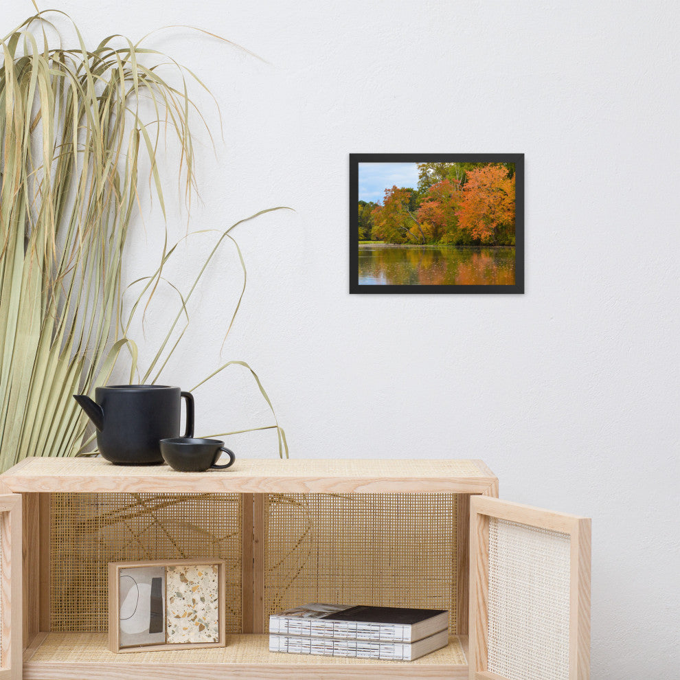 Autumn Tree Line Rural Landscape Framed Photo Paper Wall Art Prints, Black, 11" X 14"