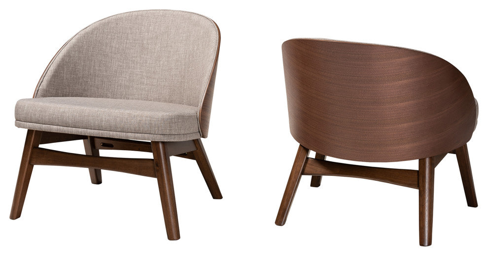 Lovella Grey Fabric and Walnut Brown Finished Wood 2-Piece Accent Chair Set