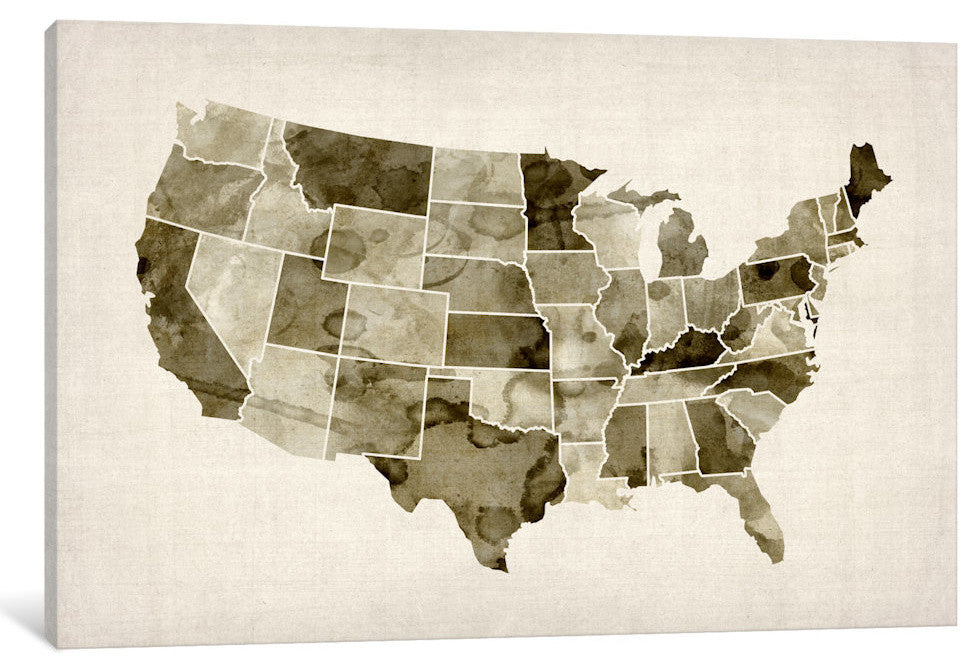 "Usa Water Color Map II" Wrapped Canvas Art Print, 26x18x1.5