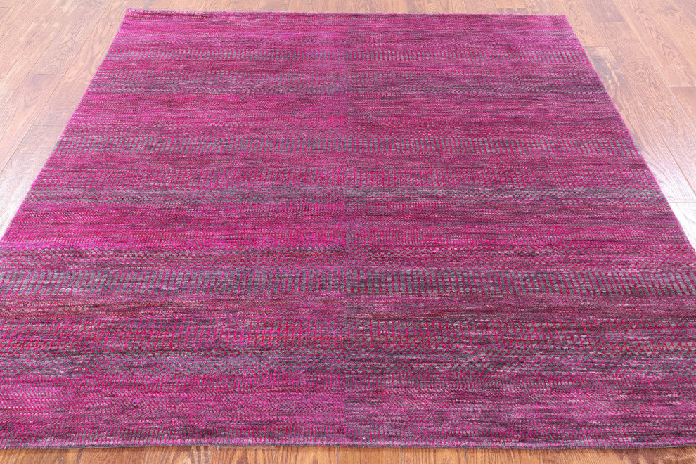 6' Square Super Savannah Gabbeh Wool and Silk Hand-Knotted Rug Q6919