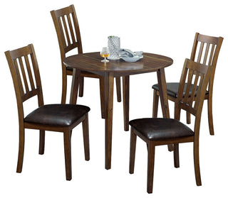 5 Piece Round Dining Table Set with with 4 Chairs, Walnut And Dark Brown