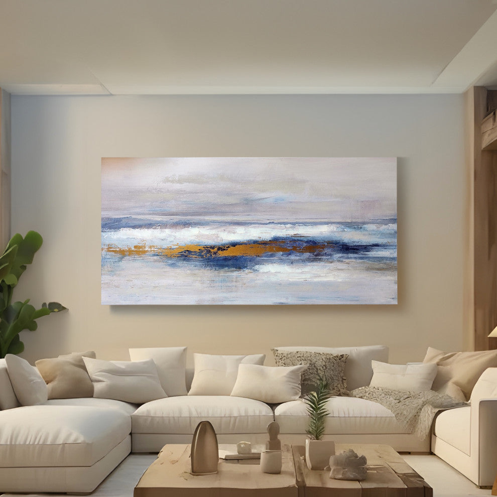 Jana Oversize Large Abstract Canvas Wall Art, Blue/Gold