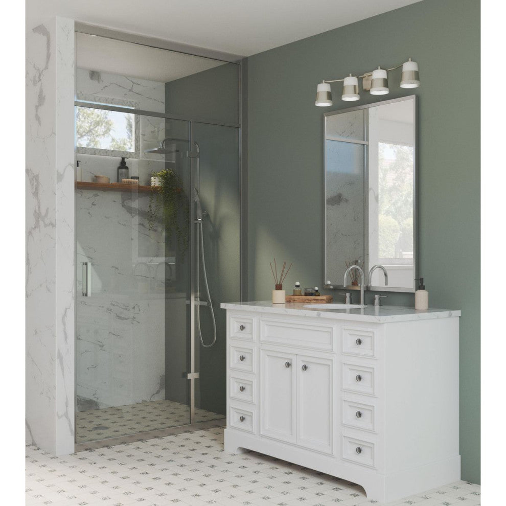 Haven Collection Four-Light Brushed Nickel Opal Glass Luxe Industrial Bath Light