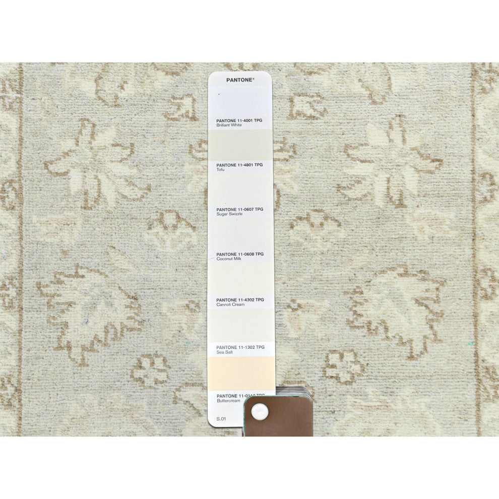 Ivory, Hand Knotted, Afghan Stone Washed Peshawar, Wool, Runner Rug, 2'9"x9'7"