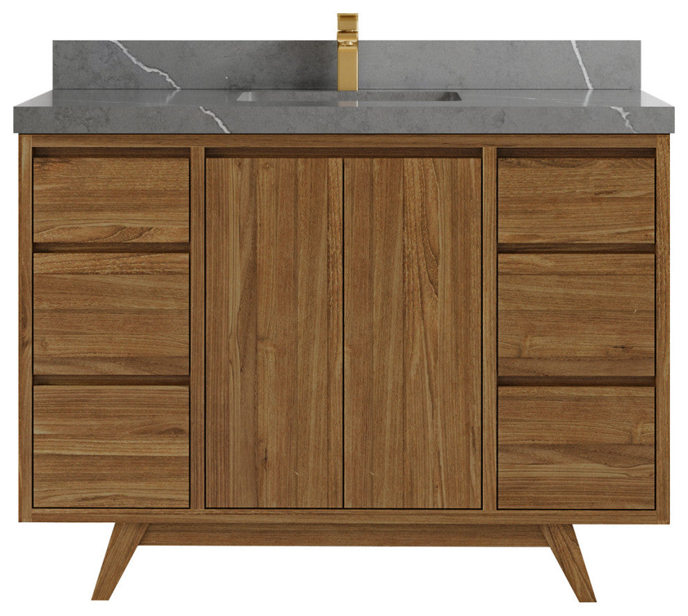 Madison Teak 48 Single Sink Bath Vanity in Dark Natural 2" Piatra Gray