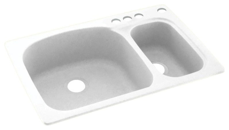 Swan 33x22x9 Solid Surface Kitchen Sink, 4-Hole, White