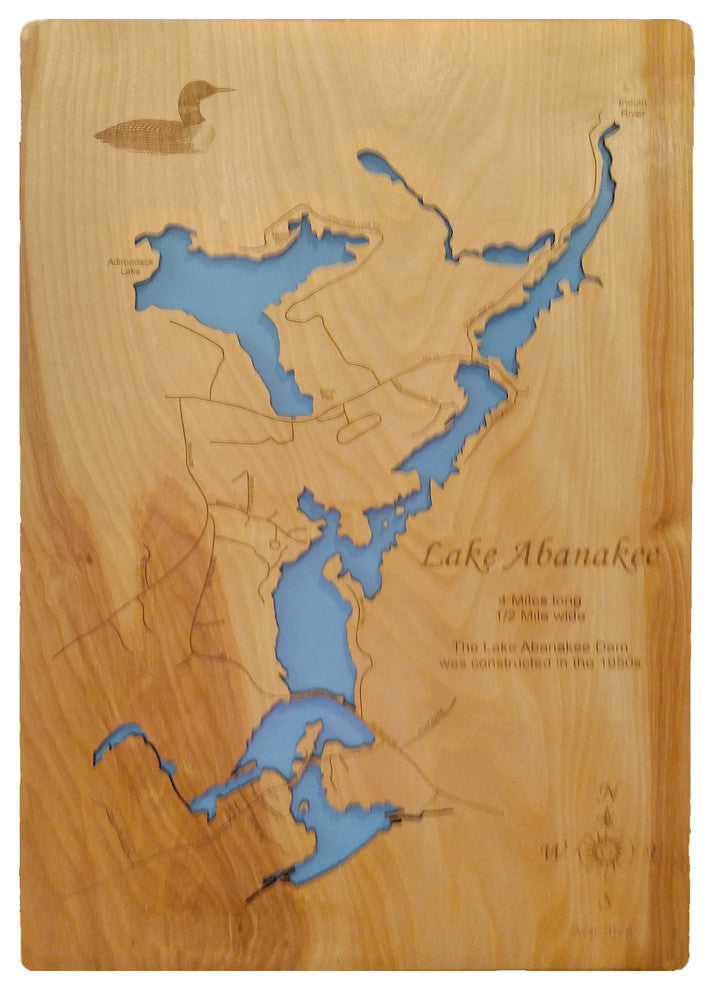 Lake Abanakee, New York- laser cut wood map, Medium