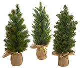15" Mini Cypress and Pine Artificial Tree, 3-Piece Set