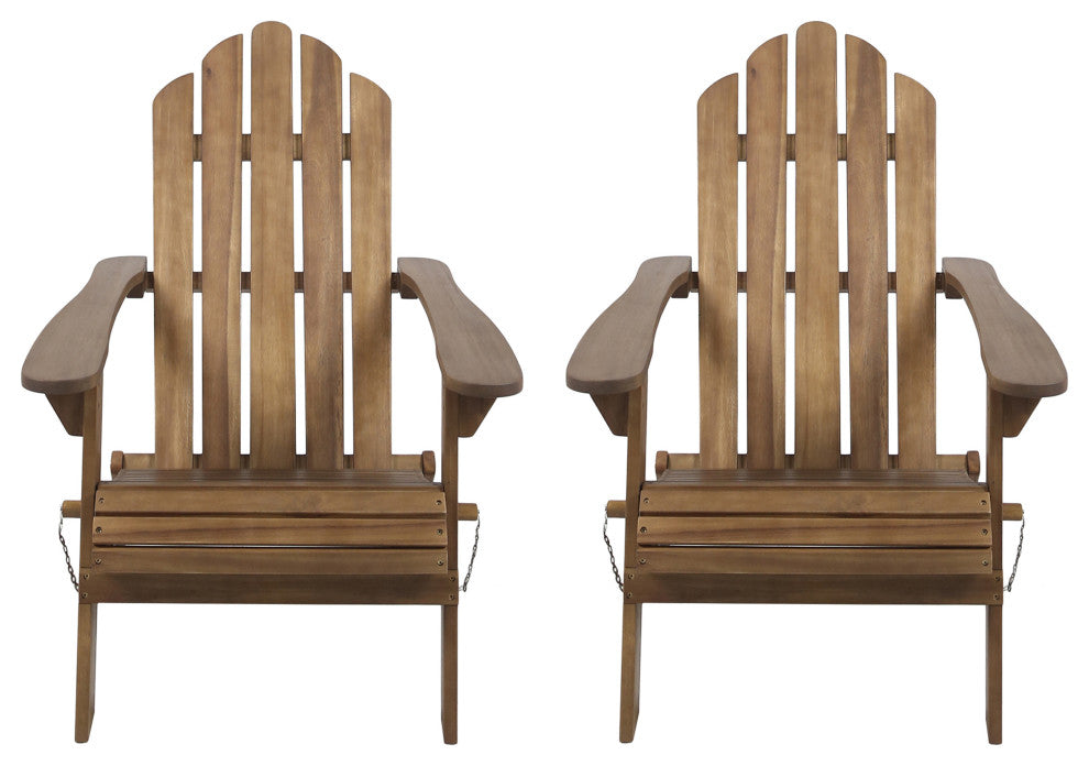 Cara Outdoor Foldable Adirondack Chairs, Set of 2, Dark Brown