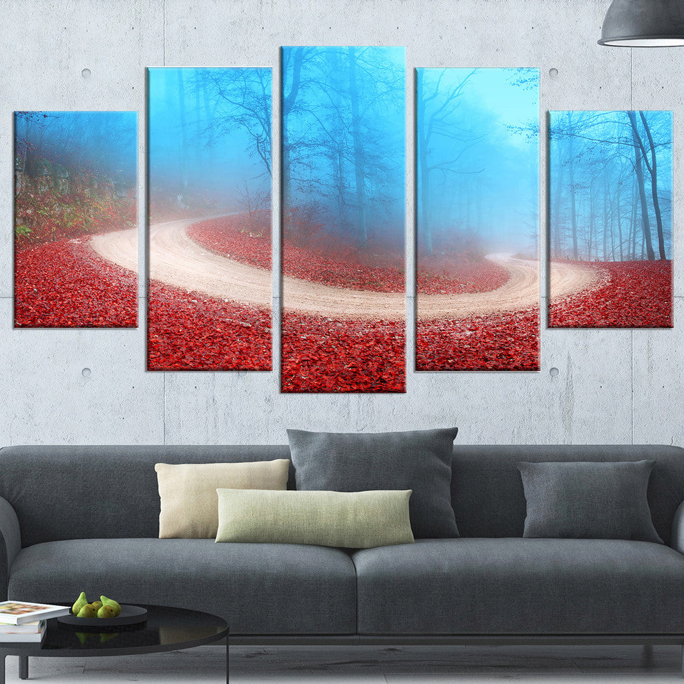 "Curved Road in Autumn Forest" Photograph Print, 5 Panels, 60"x32"