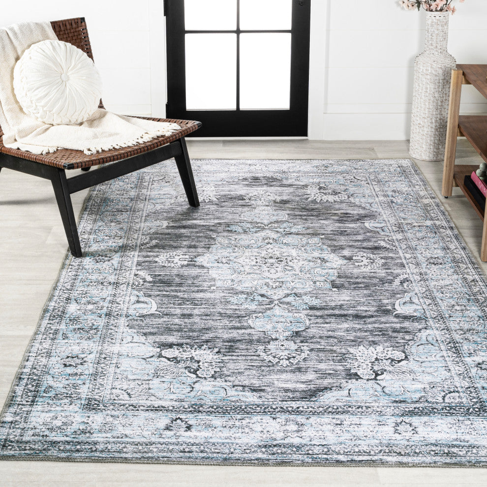 Bausch Distressed Chenille Washable Dark Gray/Blue 5 ft. x 8 ft. Area Rug