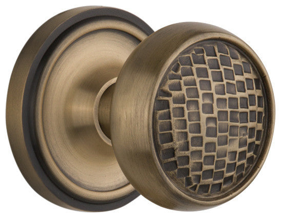 Classic Rosette Passage Craftsman Knob, Antique Brass