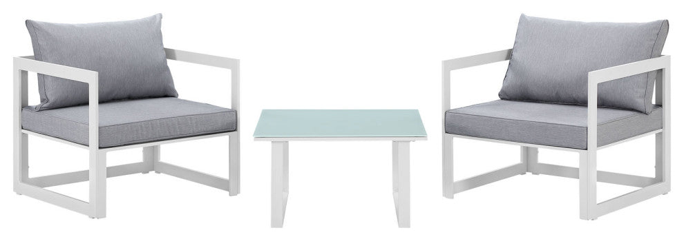 White Gray Fortuna 3-Piece Outdoor Patio Sectional Sofa Set