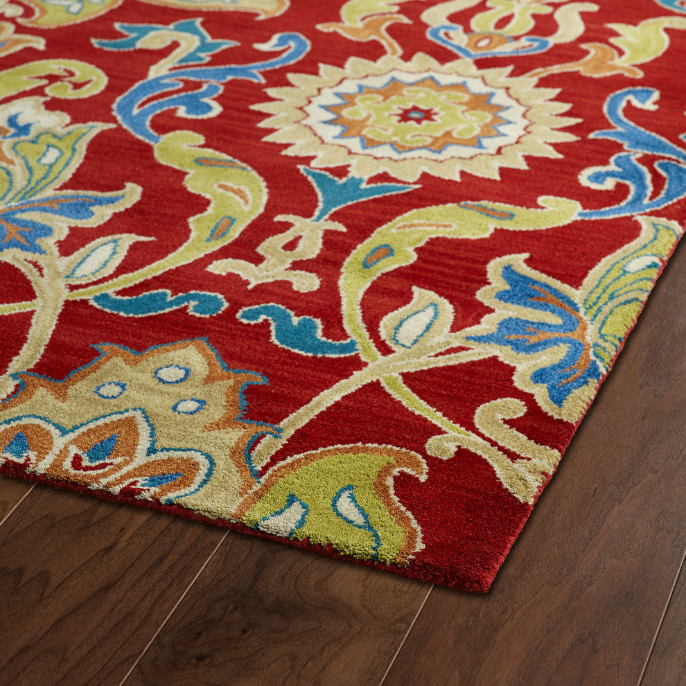 Kaleen Hand-Tufted Taj Red Wool Rug, 5'x7'9