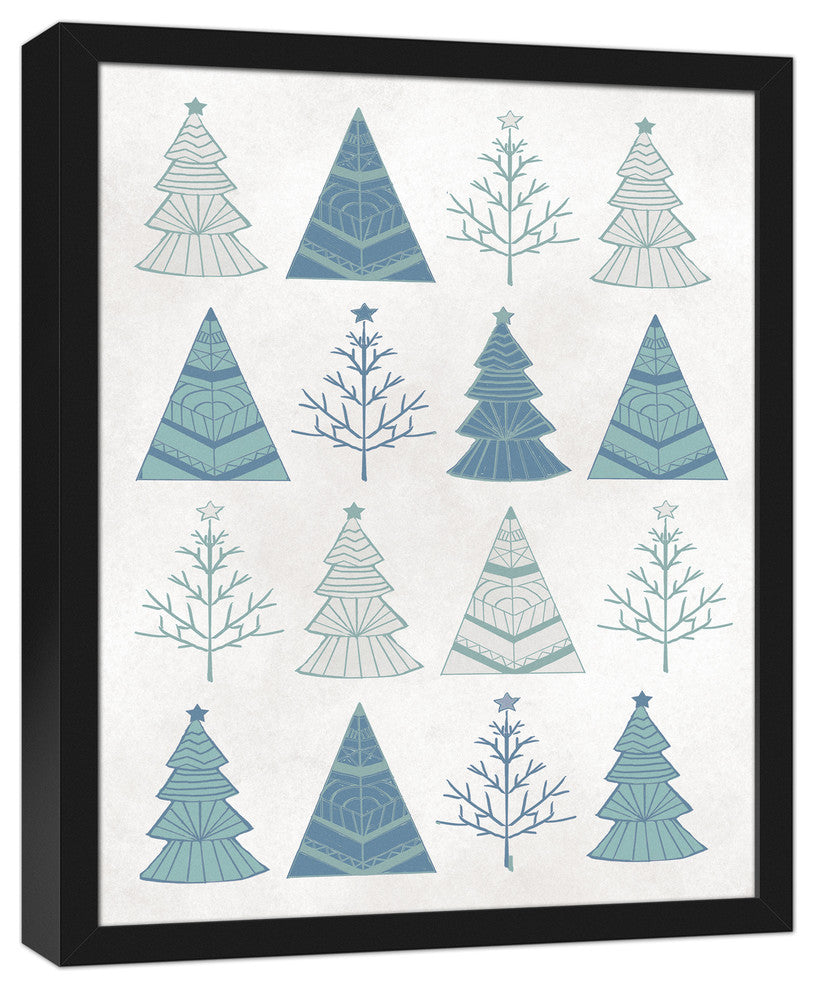 Blue Graphic Tree Print 16x20 Black Framed Canvas