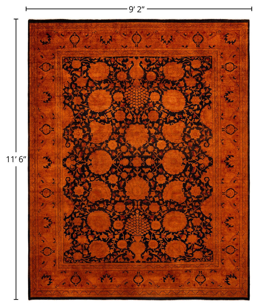 Overdyed, One-of-a-Kind Hand-Knotted Area Rug Orange, 9'2"x11'6"