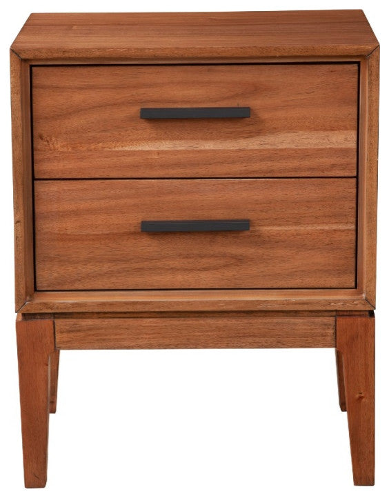 Nightstand with 2 Drawers and Wooden Frame, Brown