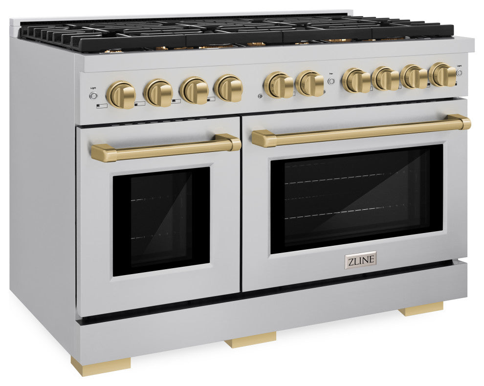 ZLINE 48" Gas Range, Stainless Steel With Champagne Bronze SGRZ-48-CB