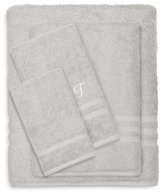 Denzi 4-Piece Towel Combination Set With Monogrammed Letter, T, Grey