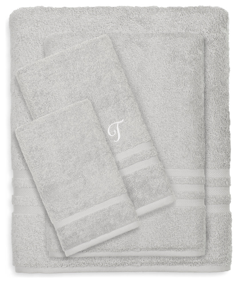 Denzi 4-Piece Towel Combination Set With Monogrammed Letter, T, Grey