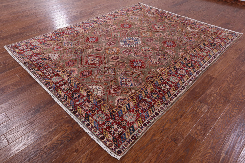 7' 10" X 9' 11" Geometric Super Kazak Handmade Wool Rug - Q12833