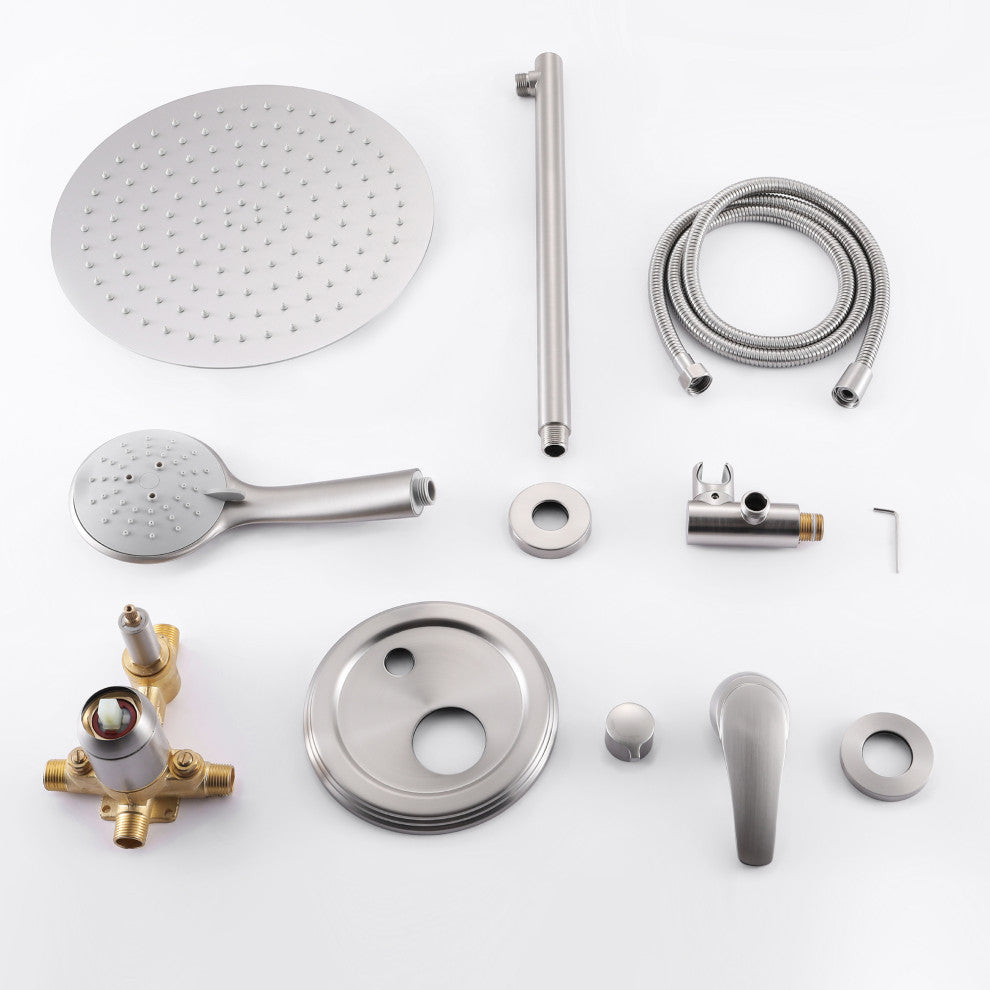 Wellfor Shower Faucet Set, 12" Rain Shower Head With Handheld Combo Set, Brushed Nickel