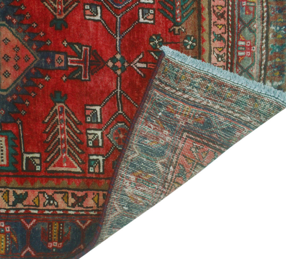 Fine Vintage Distressed Oren Red/Blue Runner, 3'2x11'10