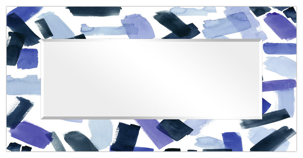 Cerulean Rectangular Beveled Wall Mirror on Free Floating Printed Temped Glass