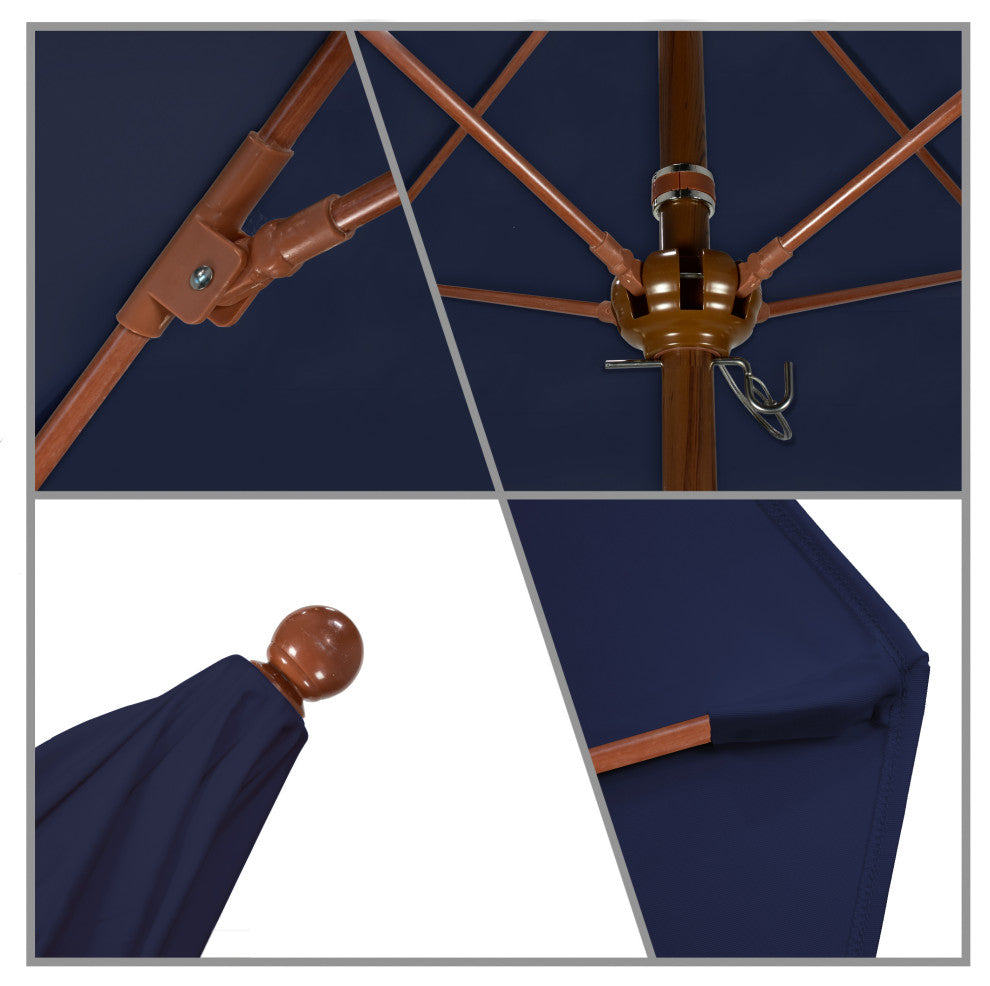 6' Silver Anodized Push Lift Fiberglass Rib Aluminum Umbrella, Sunbrella, Navy