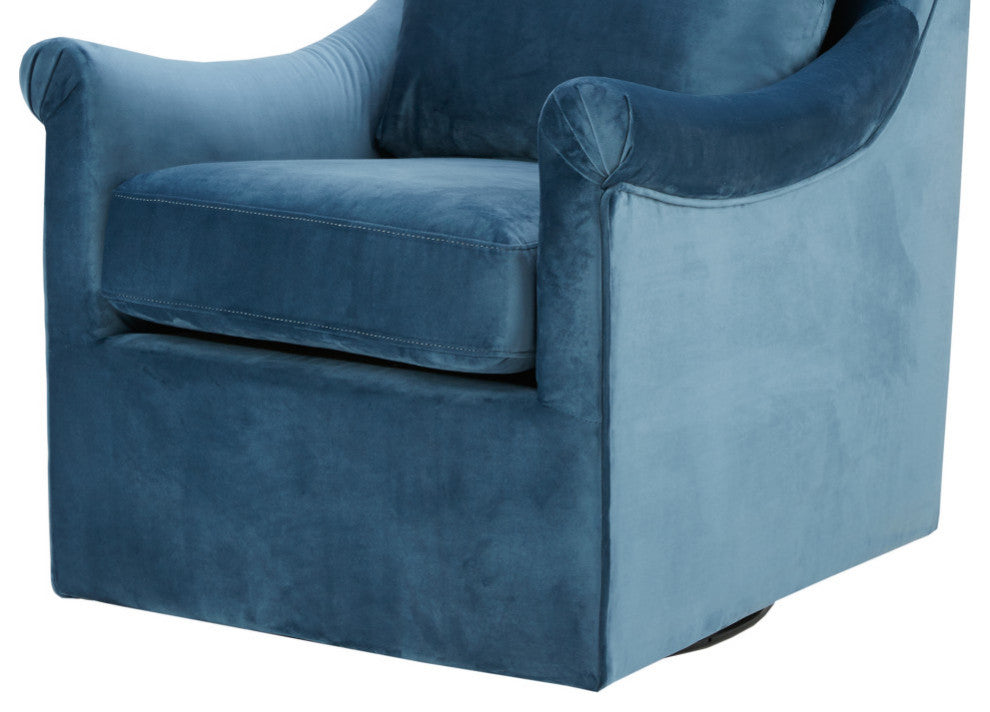 Madison Park Deanna Curved Arm Velvet Swivel Chair, Blue