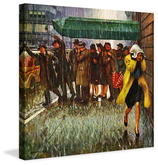 "Rainy Wait for a Cab" Painting Print on Canvas by John Falter