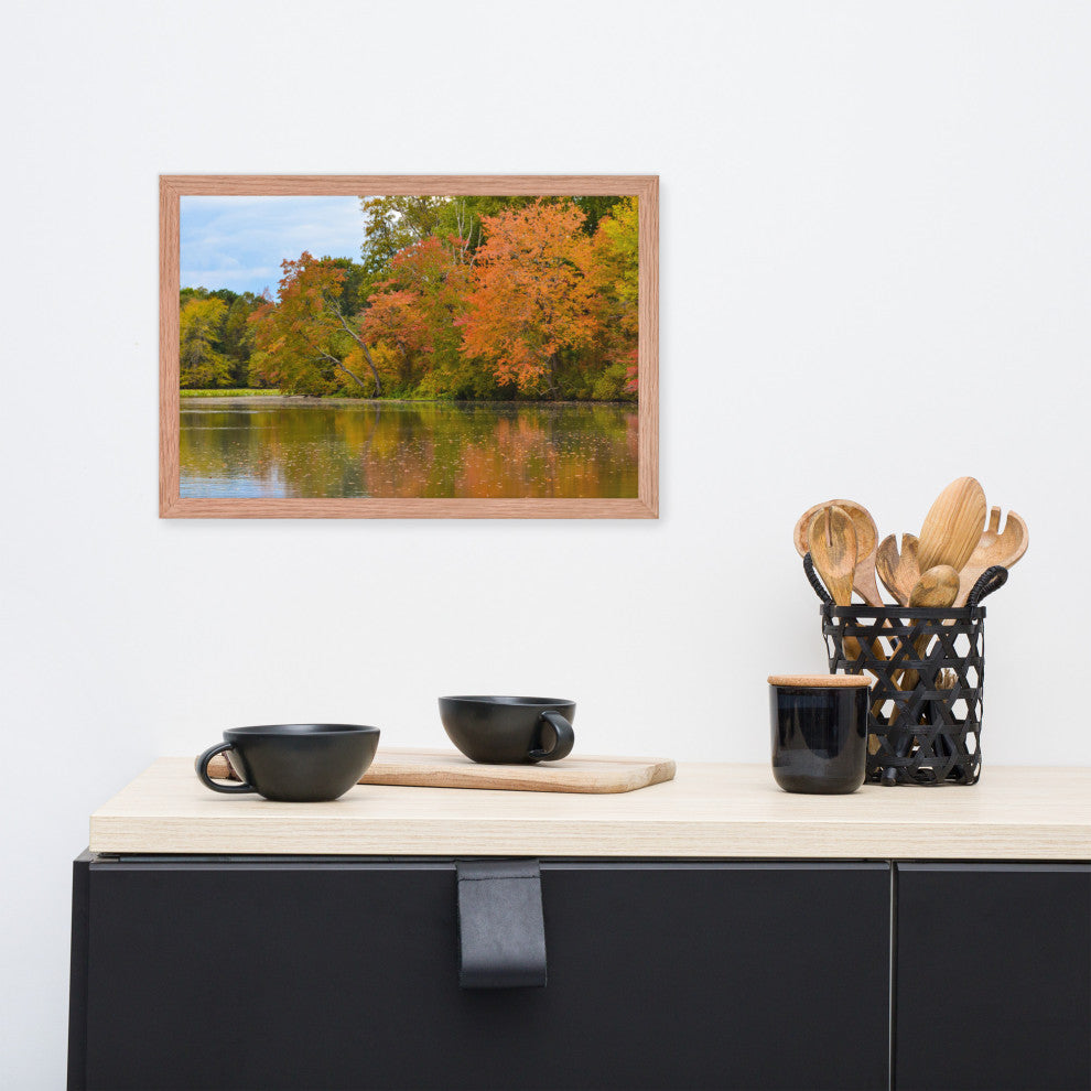 Autumn Tree Line Rural Landscape Framed Photo Paper Wall Art Prints, Red Oak, 12" X 18"