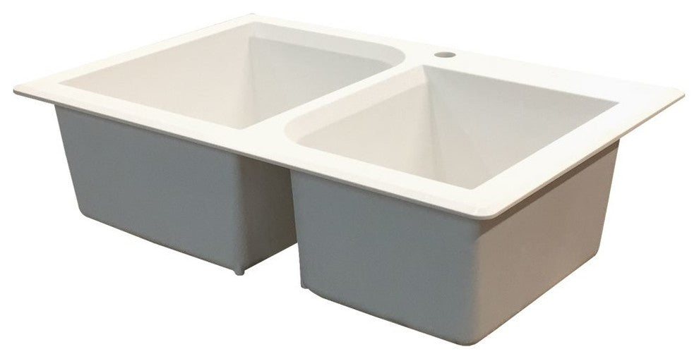 Radius 33" silQ Granite Double Bowl Kitchen Sink with 1 Hole in White