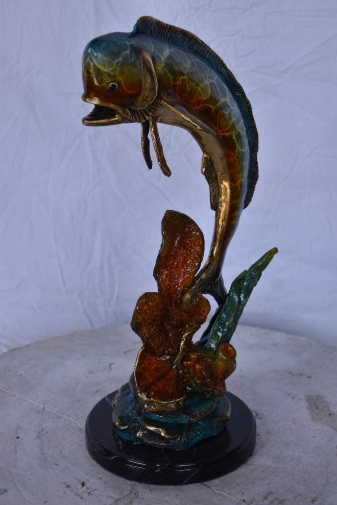 Dorado or Mahi Mahi With Coral Bronze Statue Size: 5"L x 10"W x 19"H