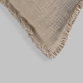 Organic Chic Washed Textured Pillow With Frayed Edges, Taupe