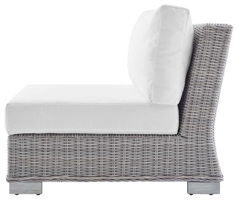 Lounge Sectional Sofa Chair Table Set, Rattan, Wicker, Gray White, Outdoor