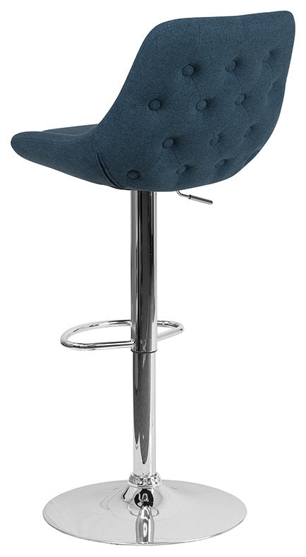 Contemporary Adjustable Swivel Bar Stool With Support Pillow, Blue Fabric