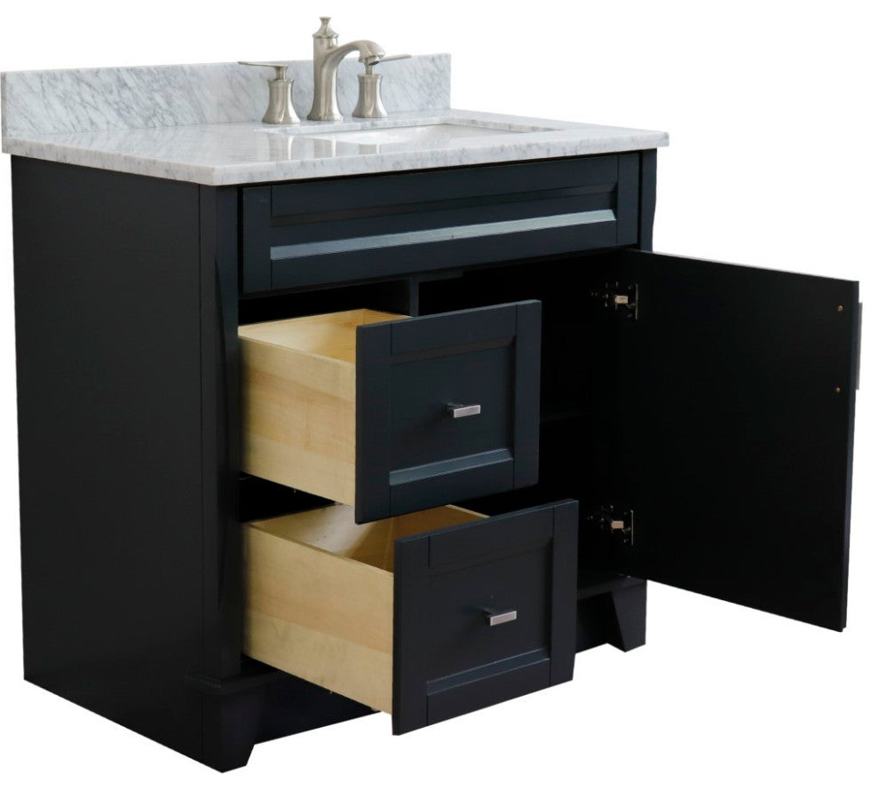 37" Single Sink Vanity, Dark Gray Finish With White Carrara Marble